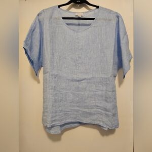 J. Jill Relaxed Blue Boxy Blouse with Cuffed Sleeves